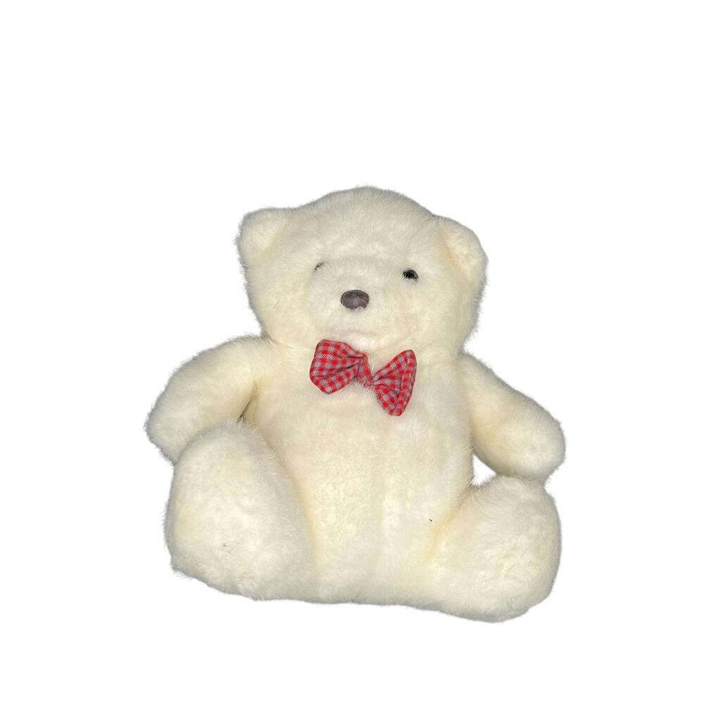 Vintage White Teddy Bear w/ Bowtie Moonbeam Toys Great Condition Dated 1986